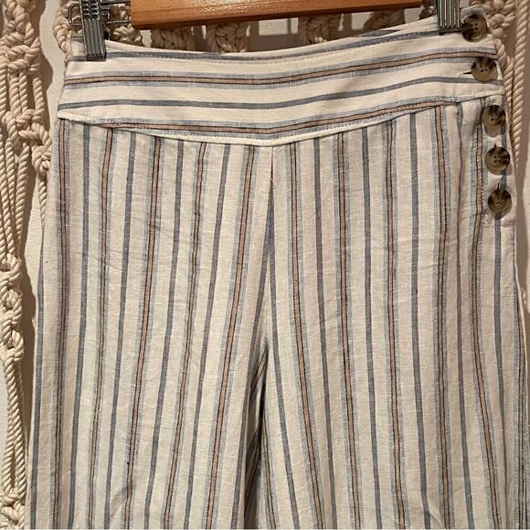 Lou & Grey SZ 0 Wide Leg 100% Linen Pants White Blue Minimalist Capsule Wardrobe - Picture 2 of 9